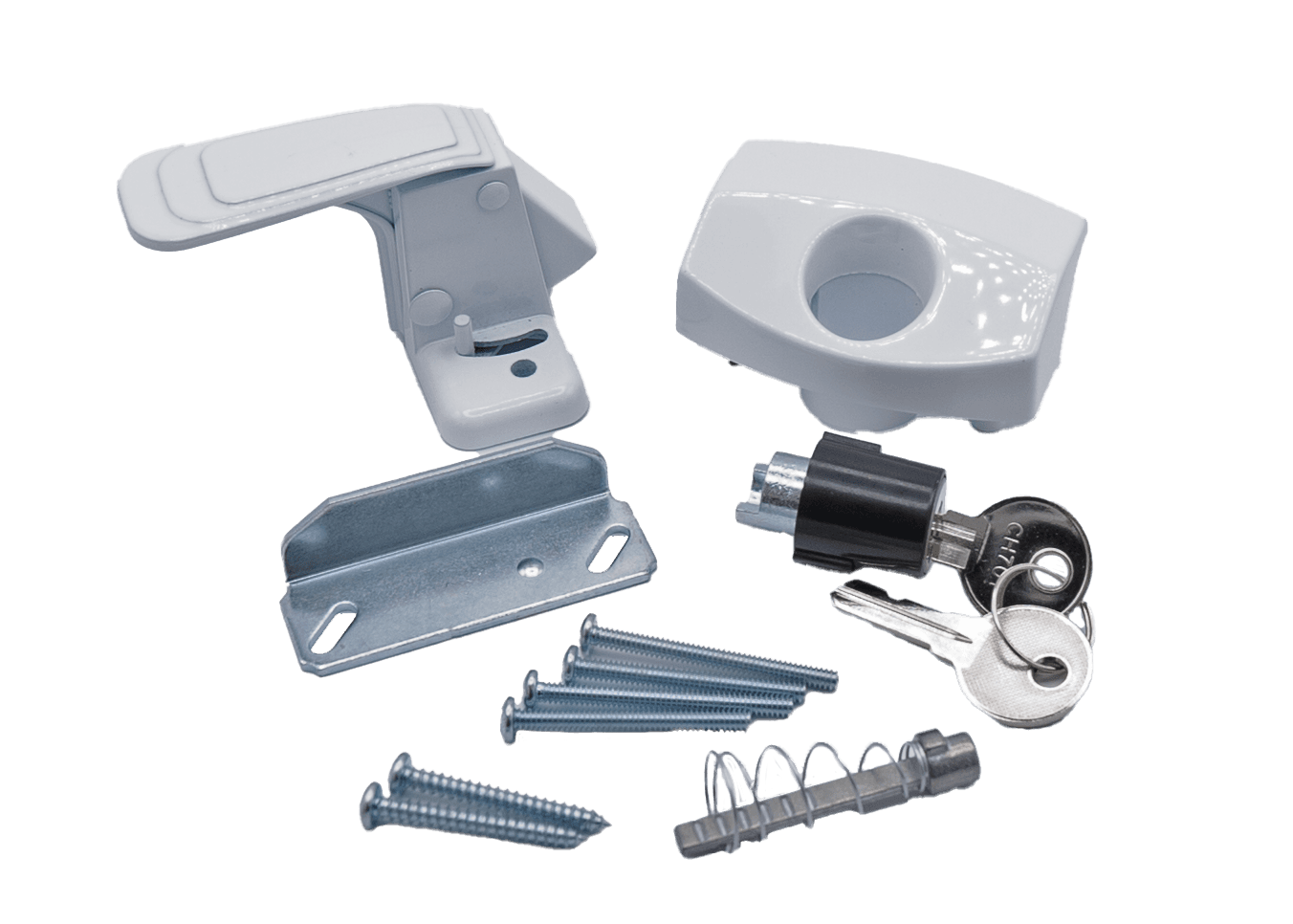 Camper Door Latch, Locking, White photo 1