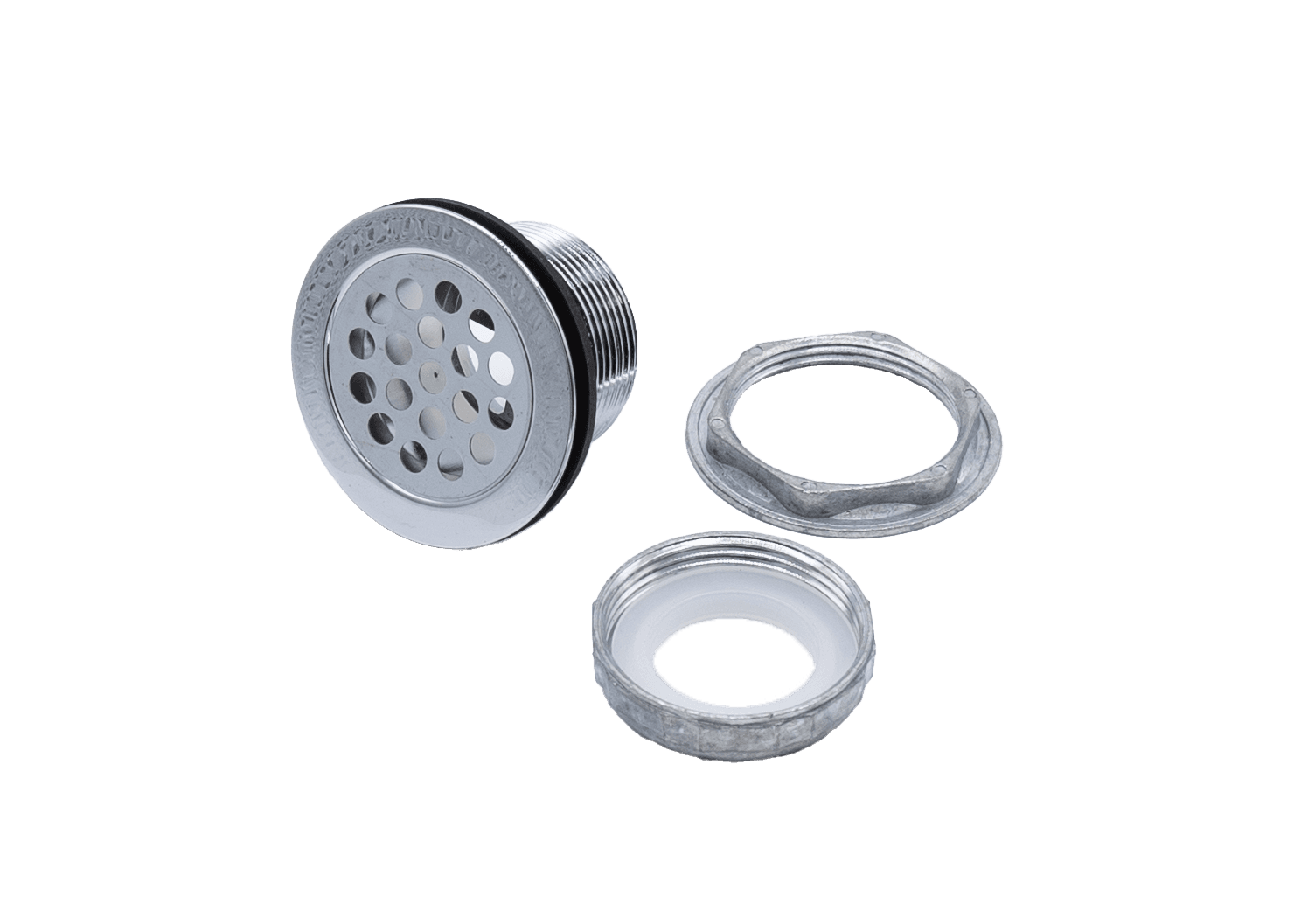 Shower Strainer w/Grid, locknut, slip nut, rubber and plastic washer photo 1